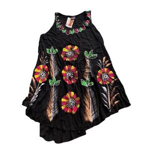 Pineapple Hand‎ Painted Floral Rayon Sleeveless Top Black PK5181 Free Size NWT